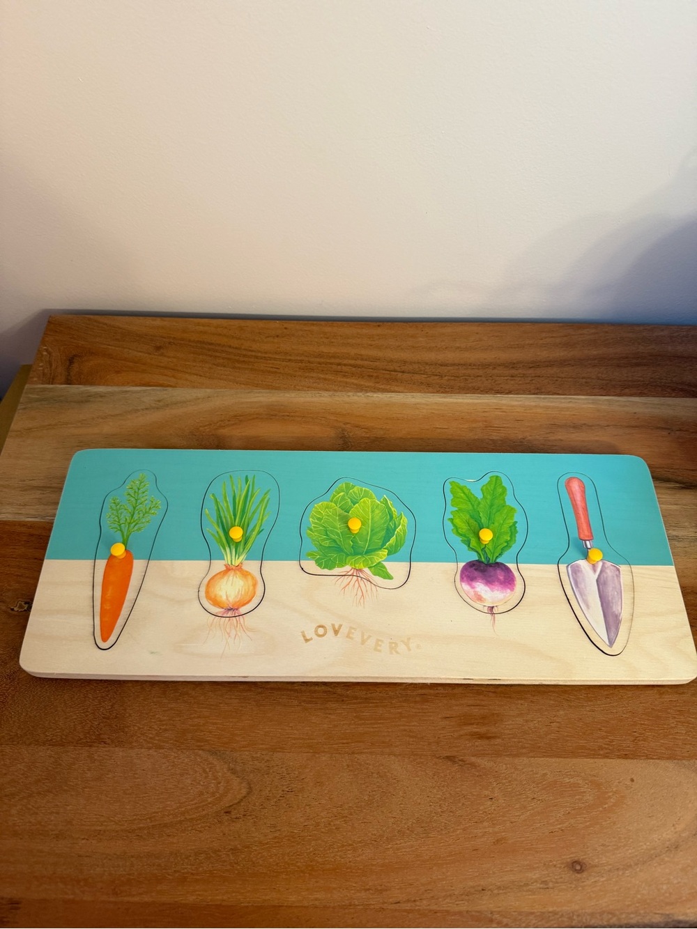 Lovevery Community Garden puzzle vegetables 5 piece wooden from adventurer kit
